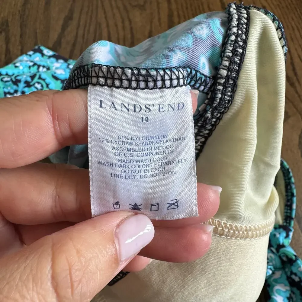 Lands End Womens Teal Green Black Paisley Halter Tankini Swim Suit Top Size 14 - Picture 6 of 6